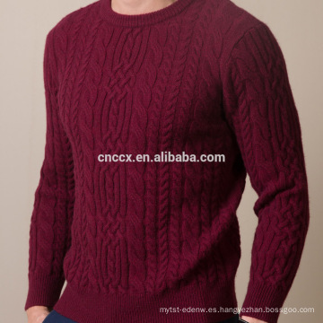 16STC8203 cable knit men camisa de cachemir con cuello redondo